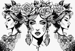 neck tattoo stencil of flowers about pain and struggle in new school or polka trash style tattoo idea
