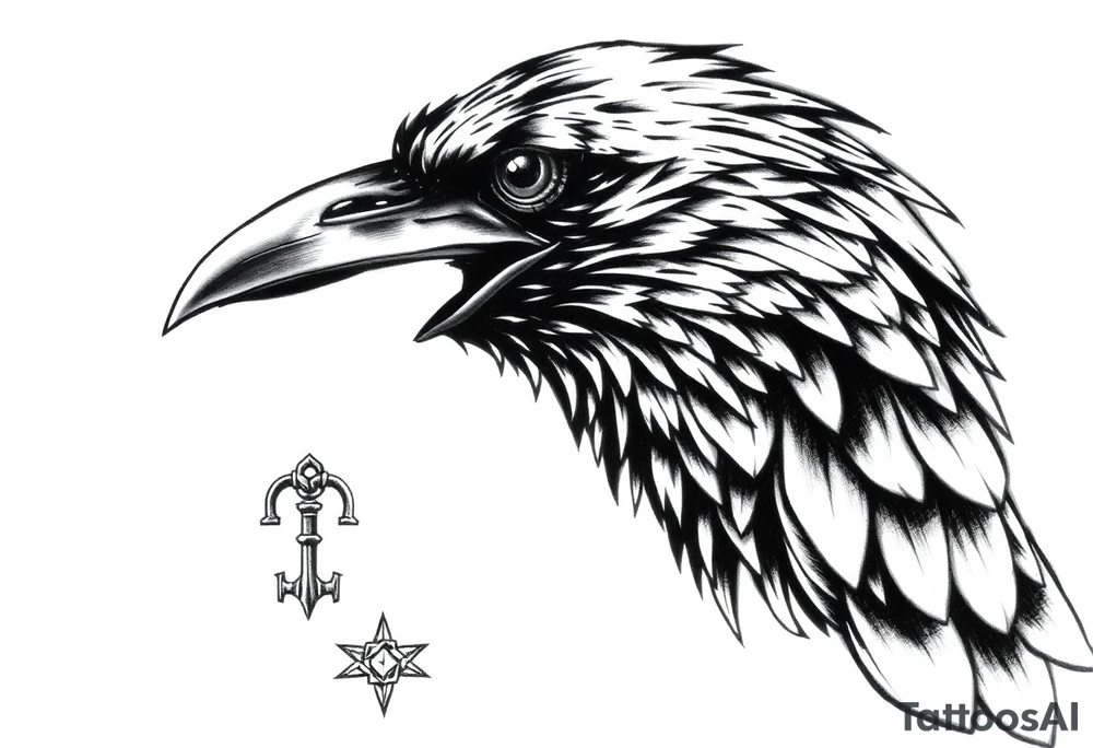 a raven with a key in his beak. tattoo idea