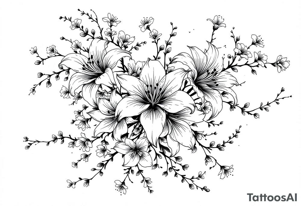 Spider Lilies and Cherry Blossoms blended and wrapped around the arm tattoo idea