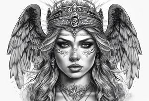 realistic angel with skull face tattoo idea