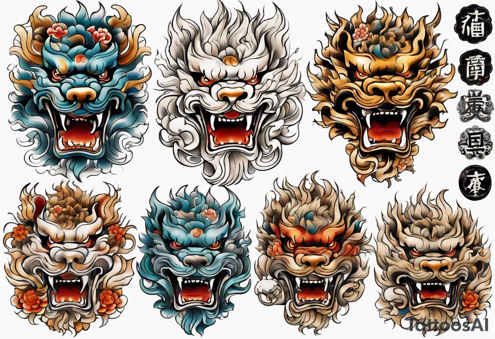 Foo dog left leg sleeve tattoo idea