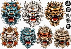 Foo dog left leg sleeve tattoo idea