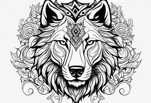 half lion half wolf head tattoo idea