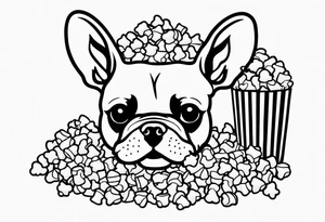 a pop corn bag with written on it Myla's crunch and the head of a french bulldog as a logo on the bag tattoo idea