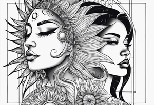 sun and the moon, the overlap
the sun has a woman's half 
face, and the moon, a man's face half tattoo idea