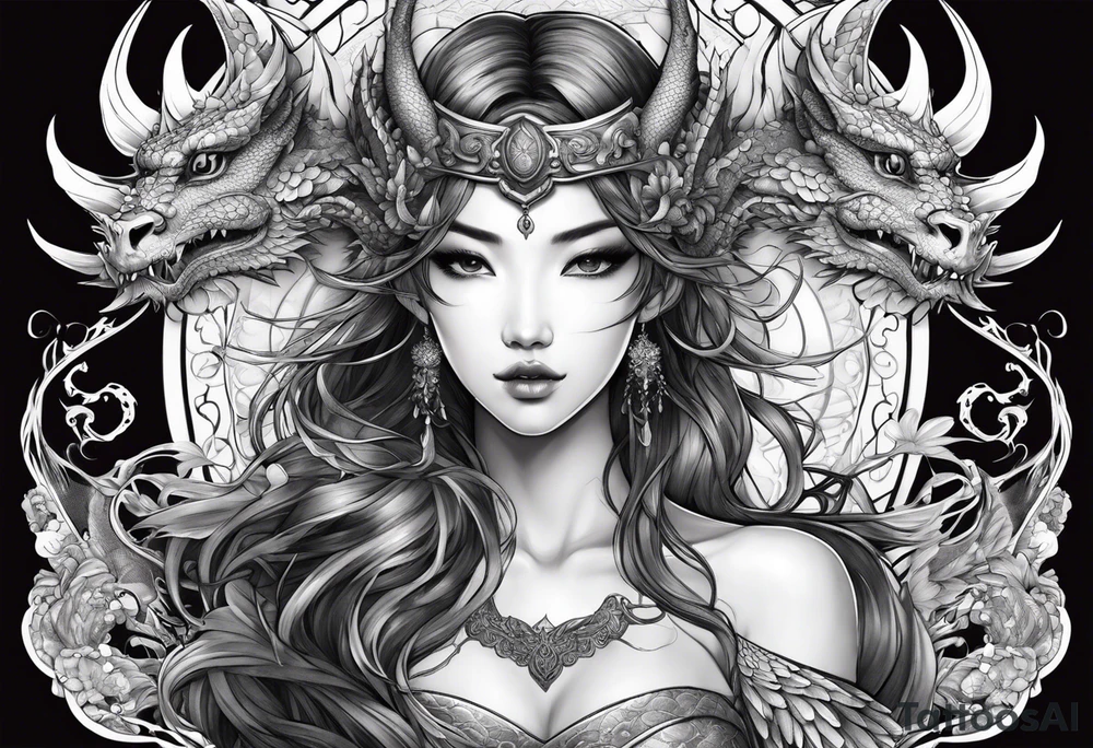 beautiful warrior nymph with dragon wings and a dragon friend tattoo idea