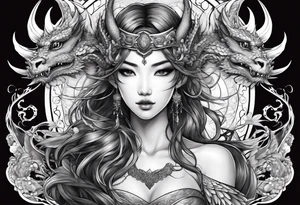 beautiful warrior nymph with dragon wings and a dragon friend tattoo idea