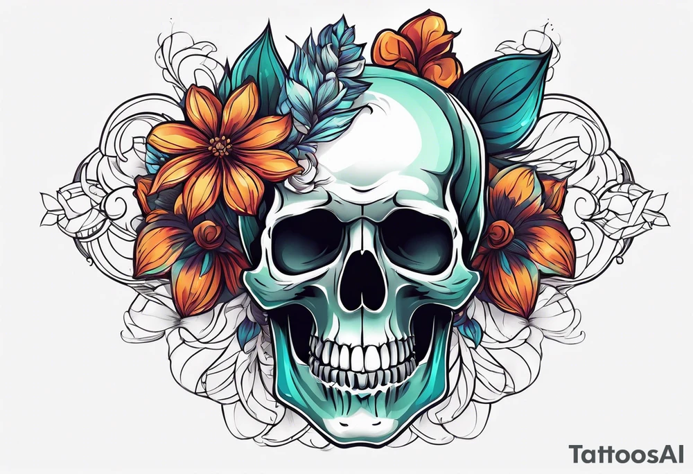 skull with flower tattoo idea