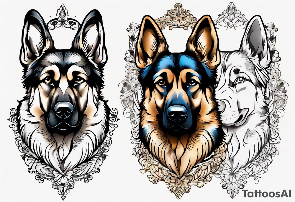 German Shepherd in fancy frame tattoo idea