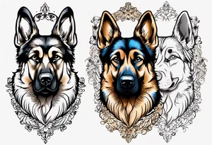 German Shepherd in fancy frame tattoo idea