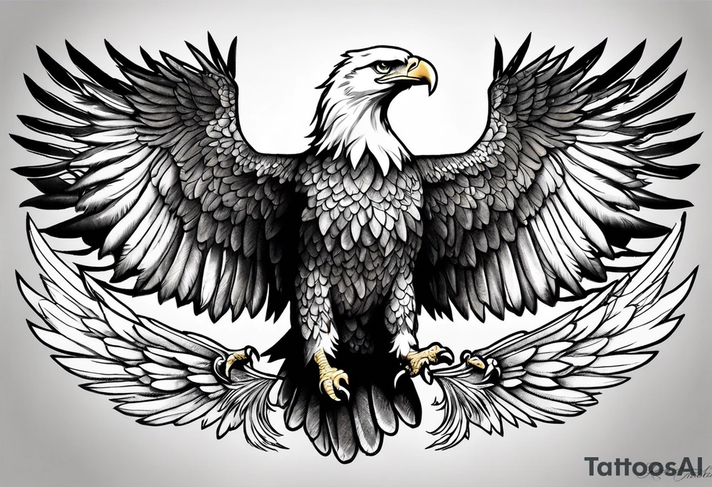 American eagle with wings spread out across upper back tattoo idea