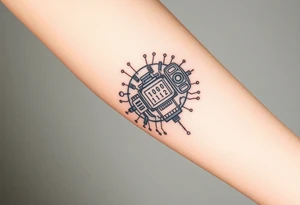 Bio-Mechanical internal computer, binary code, symbolism for 6 kids, 5 boys and youngest is a girl tattoo idea