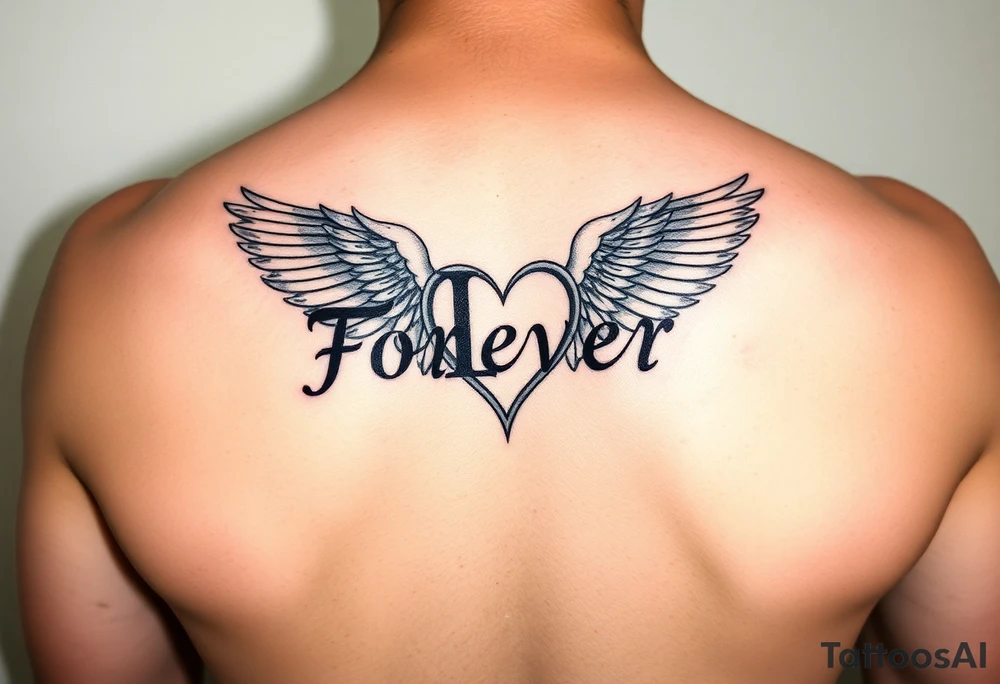 Tattoo with the word forever, the letter L and a wing in the form of a heart tattoo idea