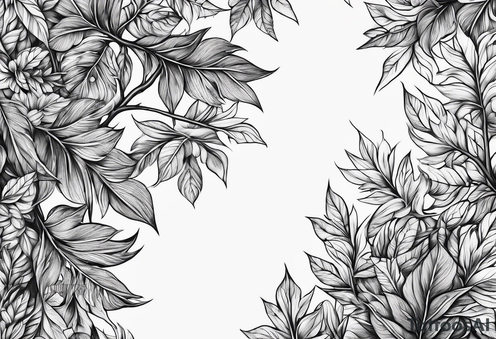 wood bark foliage tattoo idea