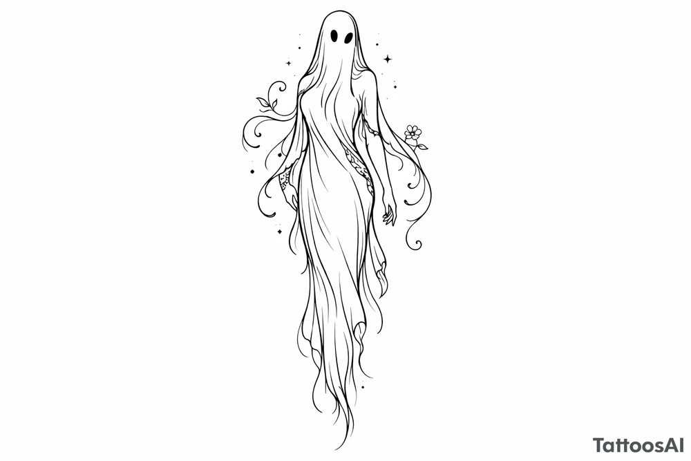 Tall girly ghost line work tattoo idea