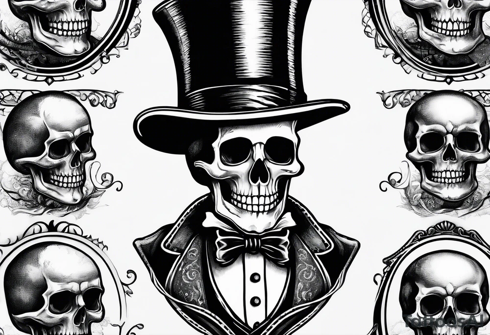 old time skeleton wearing a top hat holding a holy bible tattoo idea