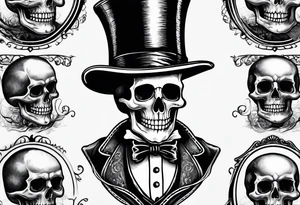 old time skeleton wearing a top hat holding a holy bible tattoo idea