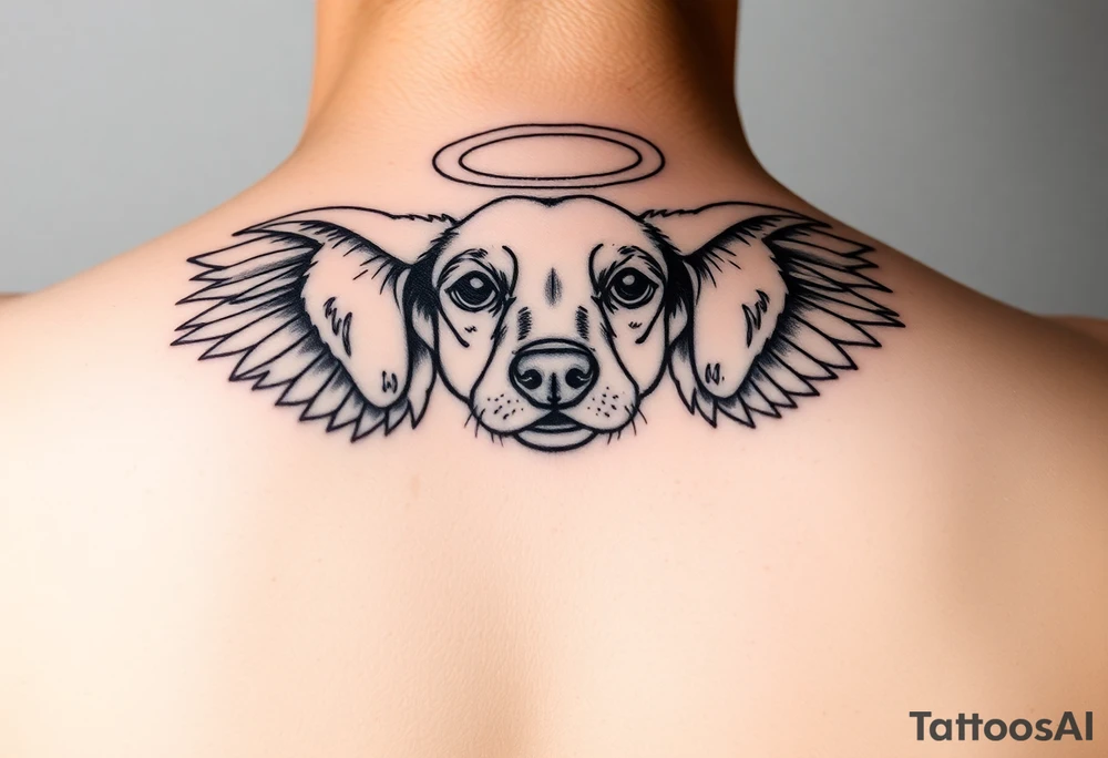 Dachshund ears with wings and halo tattoo idea