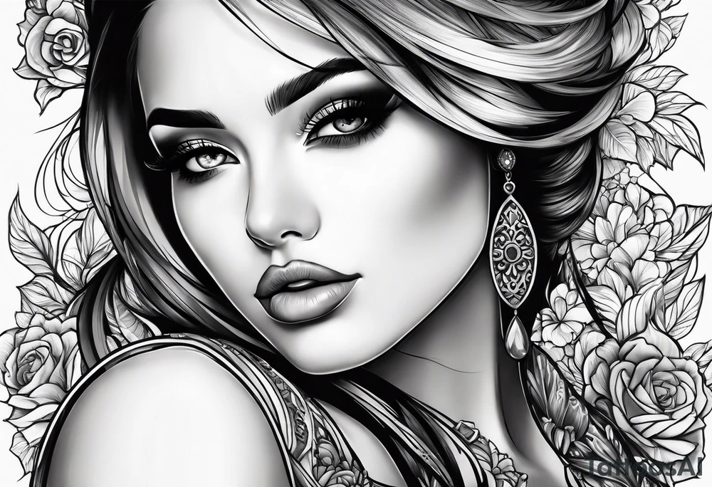 Half of beautiful woman face is closed with the arm tattoo idea