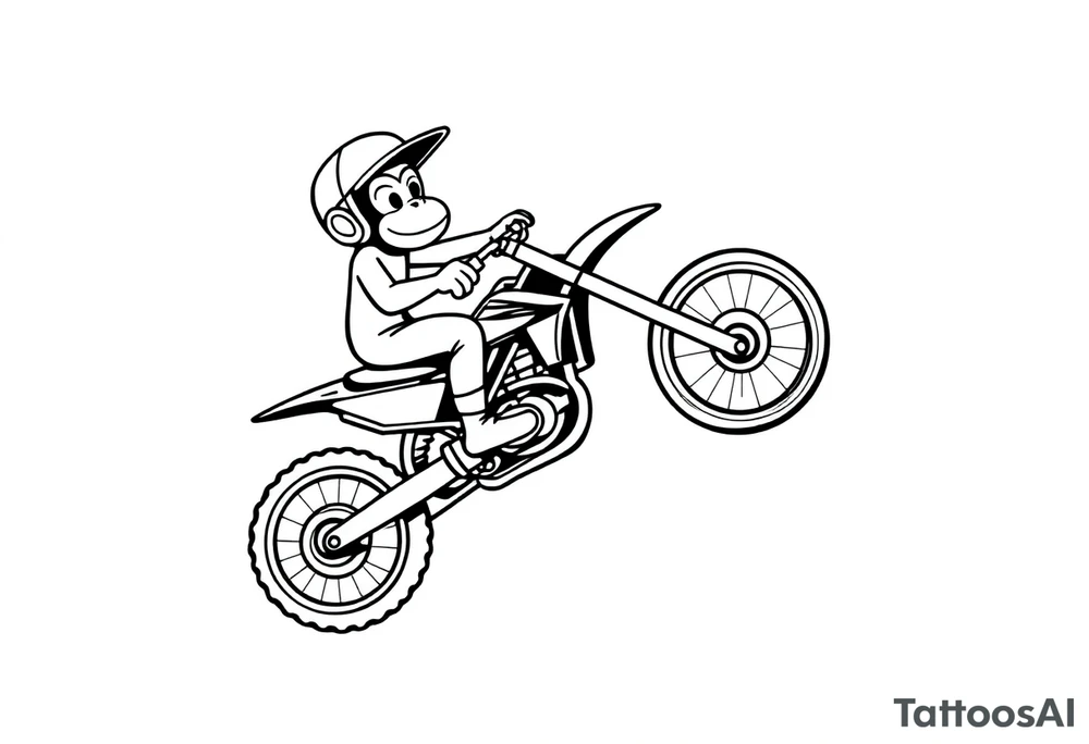 Cartoon monkey with helmet on a dirtbike doing a wheelie tattoo idea