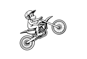 Cartoon monkey with helmet on a dirtbike doing a wheelie tattoo idea