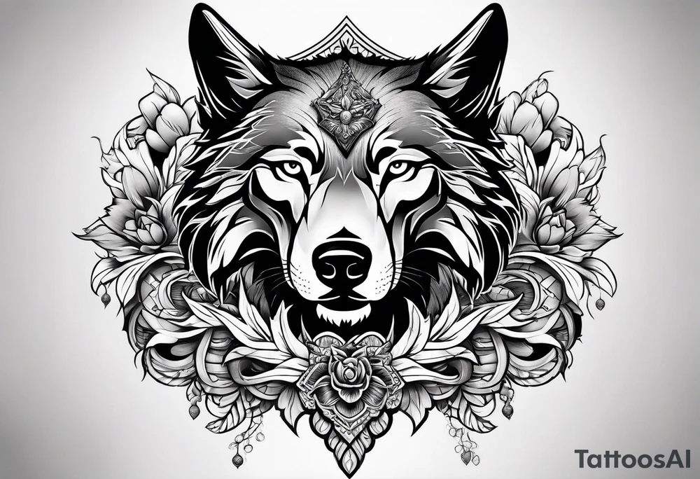 Arm sleeve with wolf heads tattoo idea