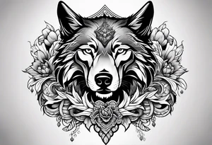 Arm sleeve with wolf heads tattoo idea