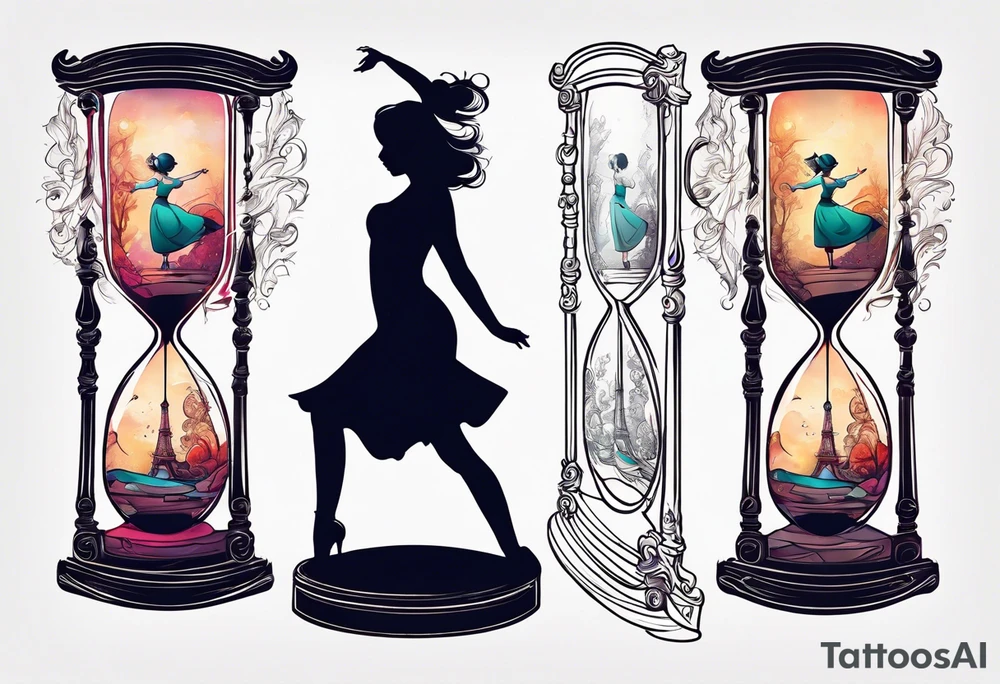 hourglass with little girl dancing tattoo idea