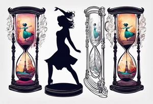 hourglass with little girl dancing tattoo idea
