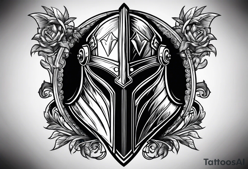 knight helmet and shield tattoo idea