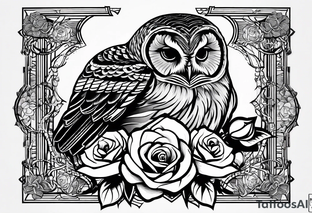 Barred owl and a rose with writing “but the greatest of these is love” tattoo idea