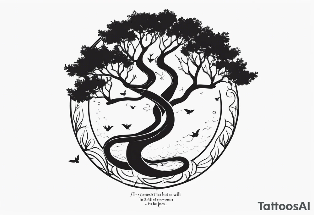 Serpent in a tree with the quote “ if I cannot bed the will of heaven, then I shall move hell” tattoo idea