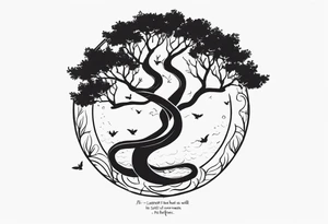 Serpent in a tree with the quote “ if I cannot bed the will of heaven, then I shall move hell” tattoo idea