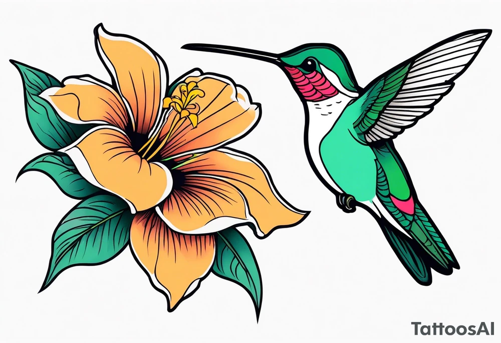 Humming bird and a single flower tattoo idea