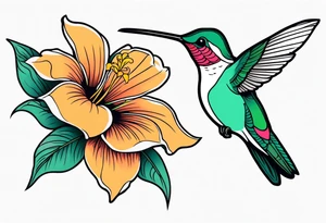 Humming bird and a single flower tattoo idea