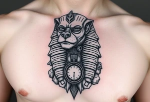 6. Esfinge descompuesta
Rostro de la Gran Esfinge, pero desmoronándose en bloques de piedra o arena flotante.

Puedes combinarlo con un reloj de arena dentro del pecho. tattoo idea