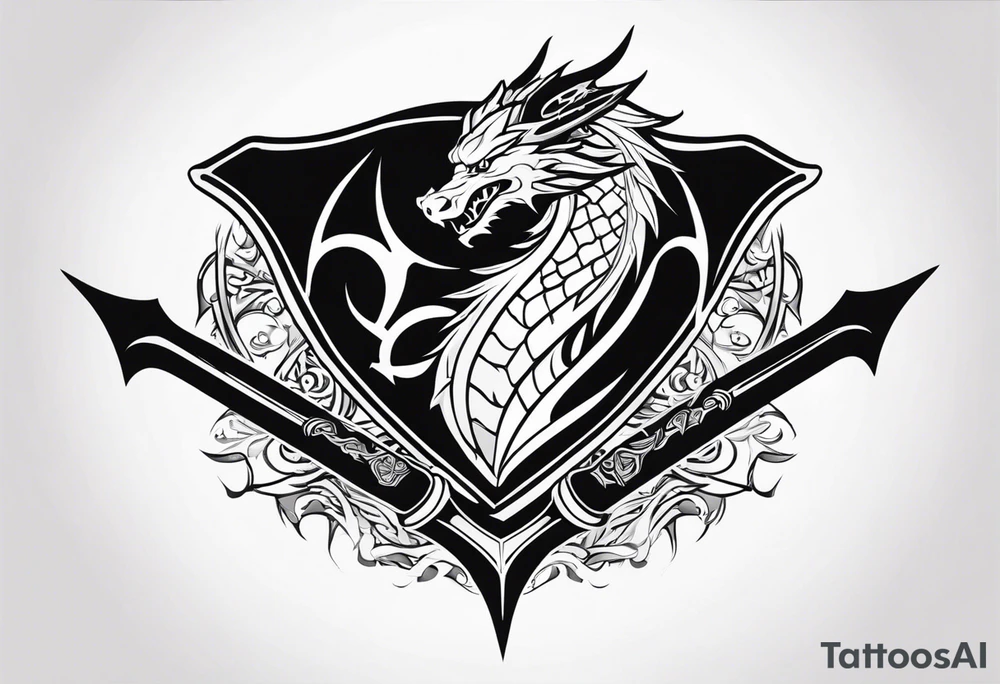 Valhalla sword shield dragon head axe tattoo idea