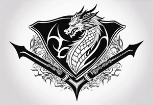 Valhalla sword shield dragon head axe tattoo idea