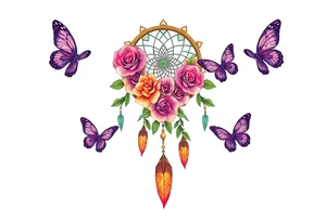Dreamcatcher roses and butterflies tattoo idea