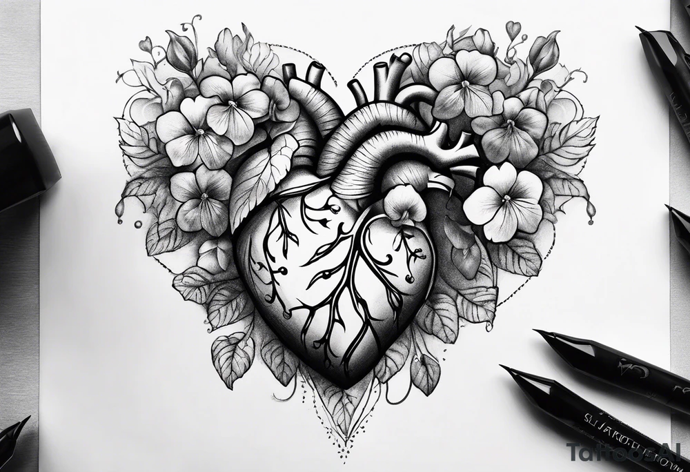 Heart made with violets tattoo idea