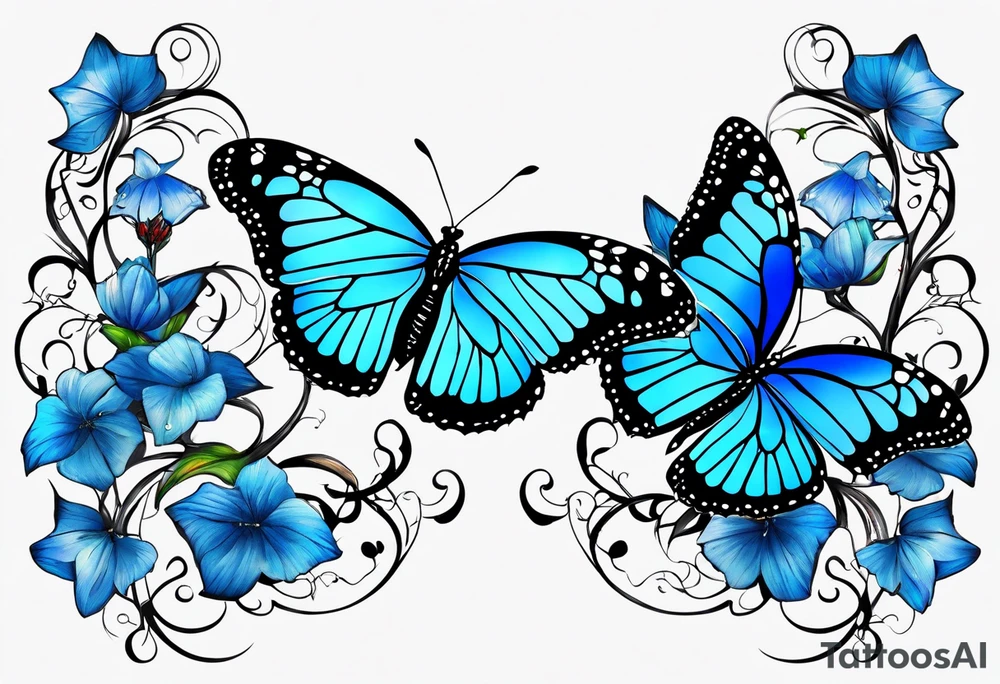 blue monarch butterflies on a vine tattoo idea
