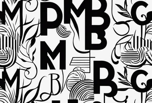 minimalist tag-style tattoo that consists only of the letters 'MRBG'. simple and not too fancy, just the clean and bold letters arranged in a stylish way. tattoo idea