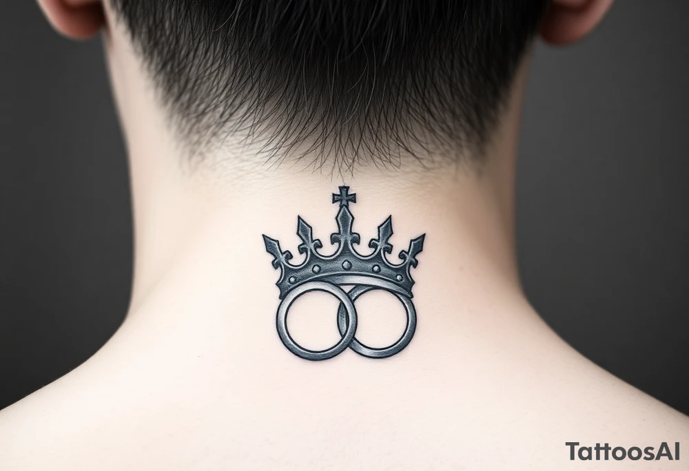 combination of king and queen crown with two wedding rings tattoo idea