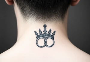 combination of king and queen crown with two wedding rings tattoo idea