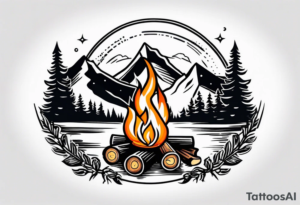 Campfire, mountains, family tattoo idea