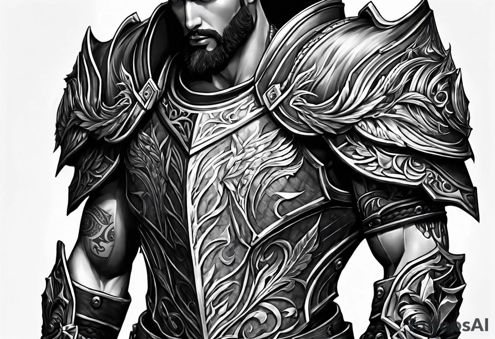 Arm and chest armor for right arm only tattoo idea