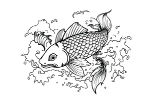 traditional koi fish swimming upstream through turbulent waves tattoo idea