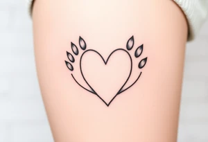 Paw prints forming heart in a snow tattoo idea