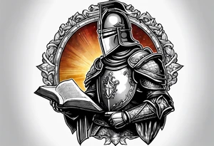 knight holding a bible over his head tattoo idea