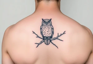 wise owl perched on ancient oak branch under starlit sky tattoo idea